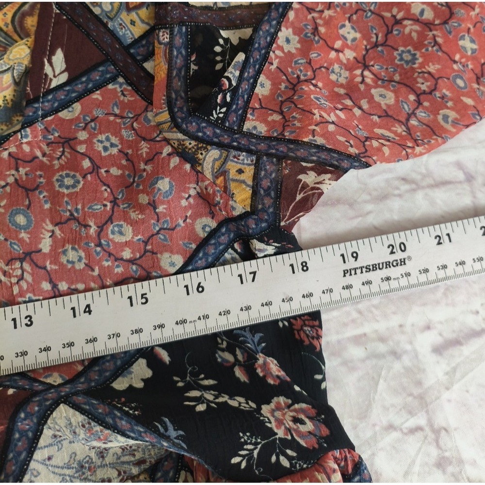 American Eagle Patchwork Print Balloon Sleeve Bow Tie Back Blouse Woman's Size M - Picture 4 of 7
